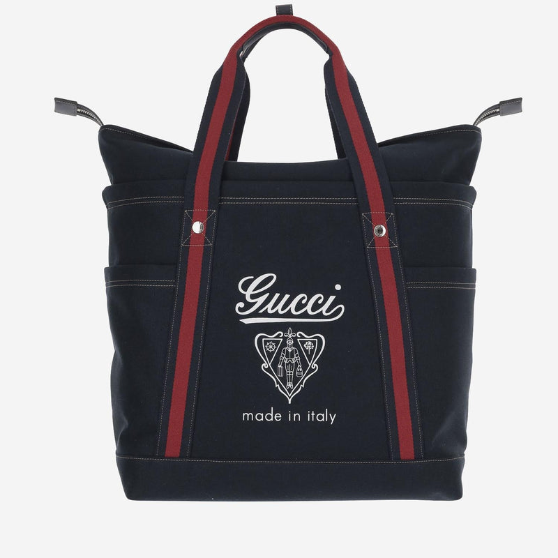 Gucci Logo-Printed Cotton Canvas Shoulder Bag — Navy