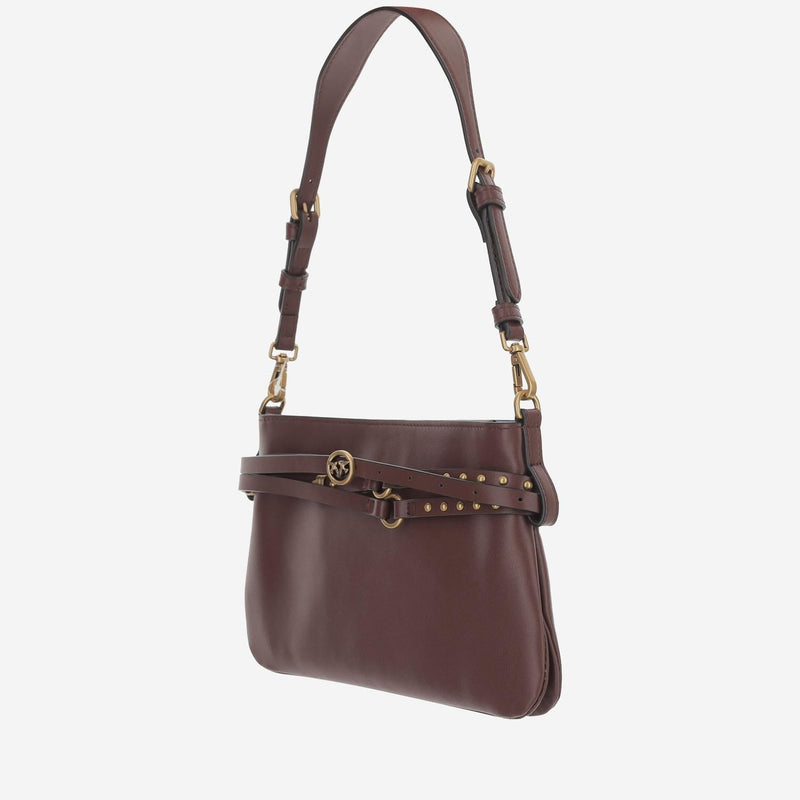 Pinko Leather With Removable Belt Shoulder Bag — Brown
