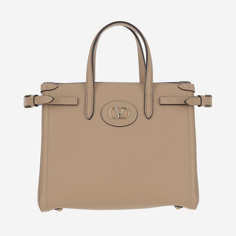 Valentino Garavani Leather With Adjustable Straps Shoulder Bag — Beige