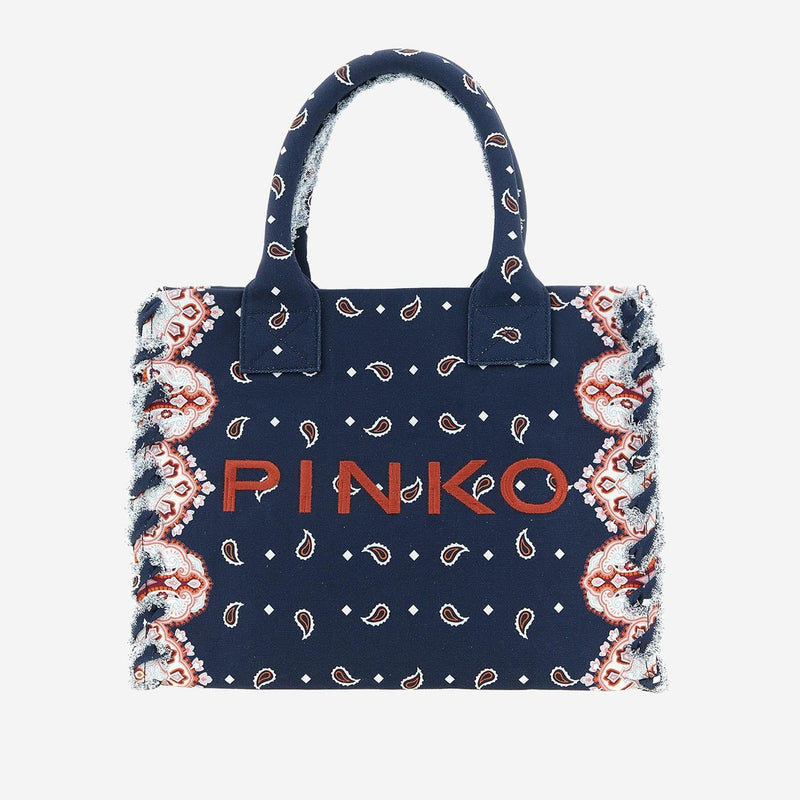 Pinko Bandana-Print Cotton Tote Bag — Navy