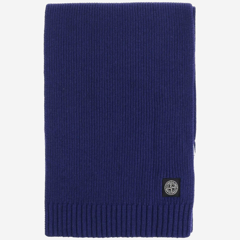 Stone Island Wool Blend Ribbed Scarf — Navy Scarfs