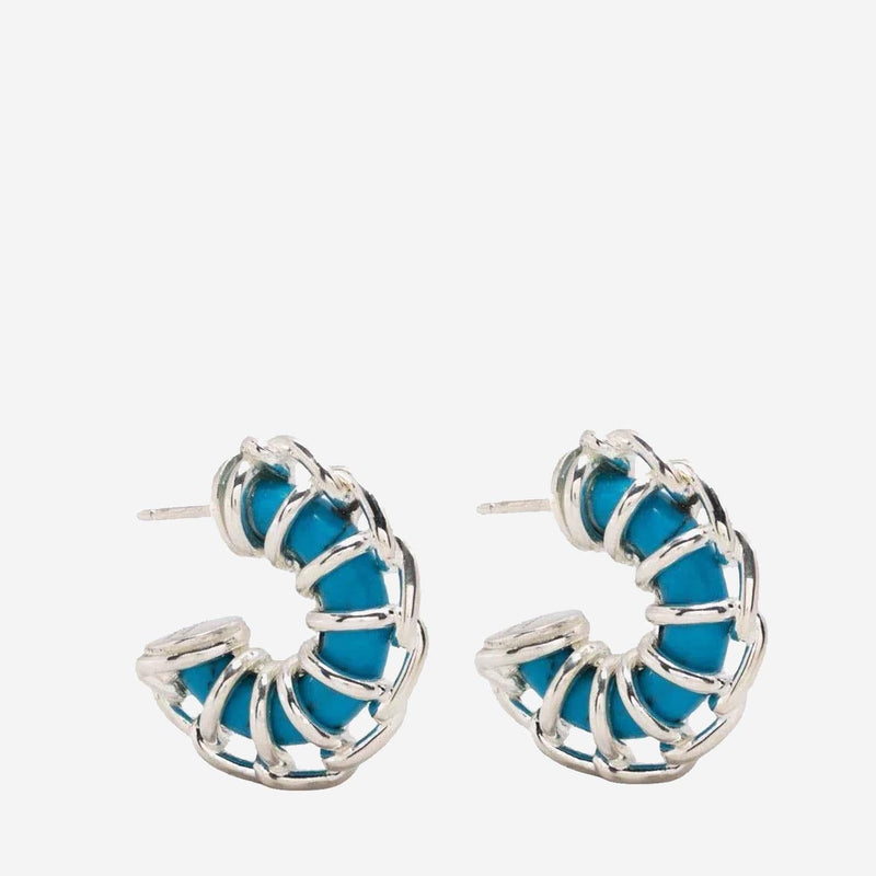 Bottega Veneta Sterling Silver With Turquoise Paste Earrings — Blue