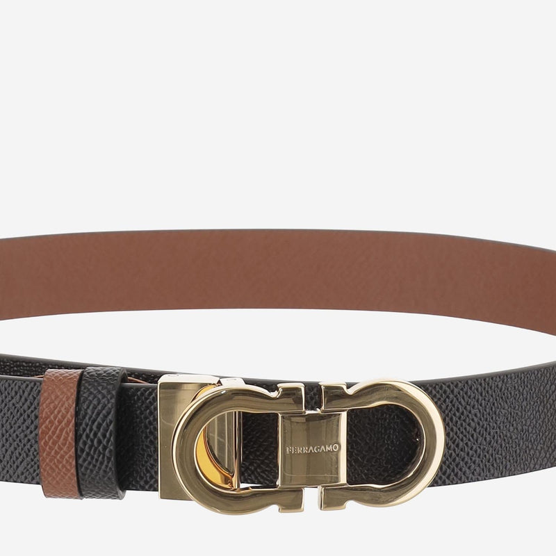 Ferragamo Leather Color-Block Belt — Black