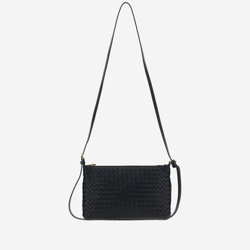 Bottega Veneta Woven Lambskin Shoulder Bag — Black