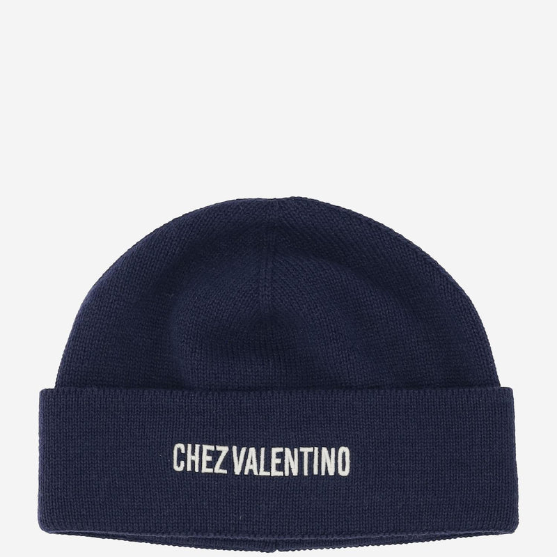 Valentino Garavani 7y2hb02r Logo-Embroidered Cotton-Wool Beanie — Navy Beanies