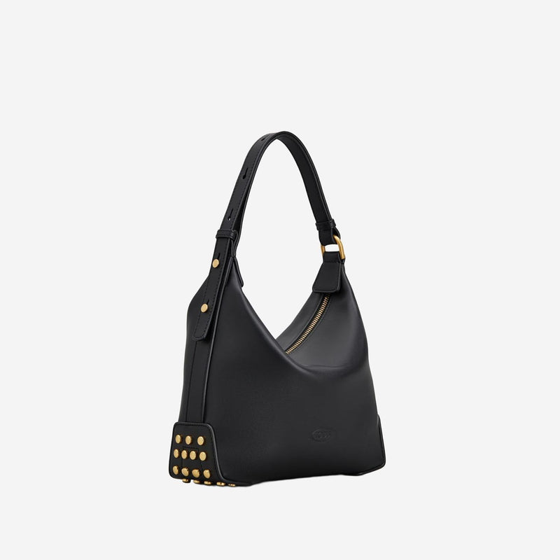 Tods Metal Dots Calfskin Shoulder Bag — Black