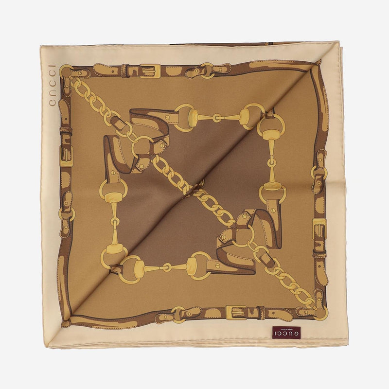 Gucci Silk Twill Printed Scarf — Brown Scarfs