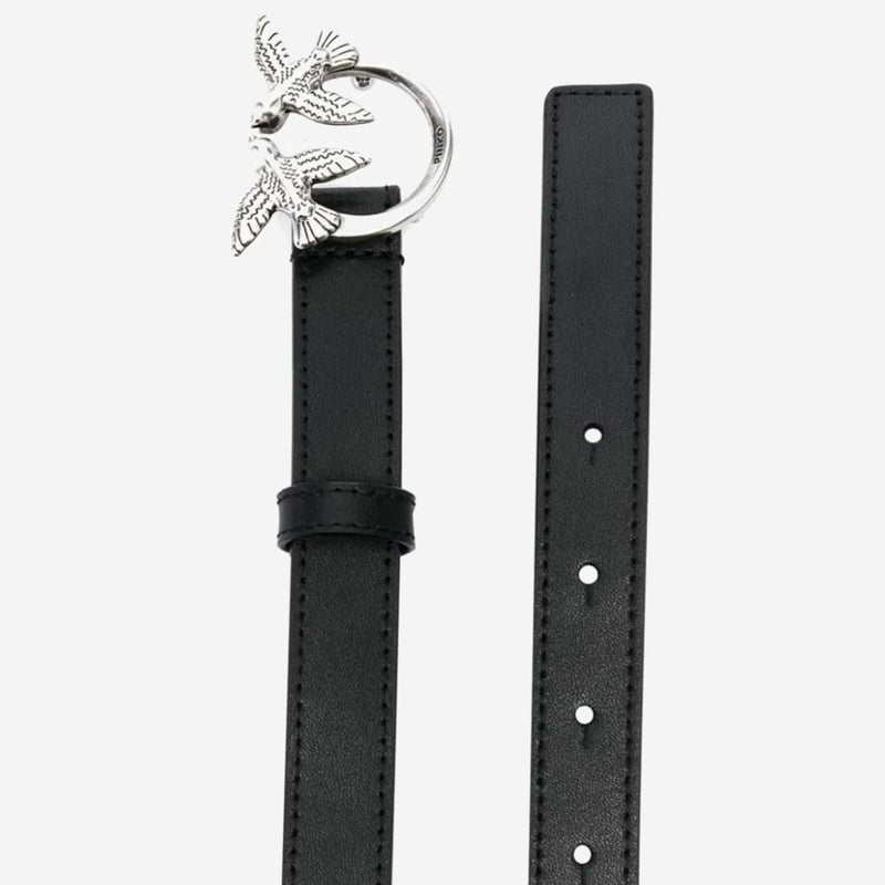 Pinko Love Birds Buckle Leather Belt — Black