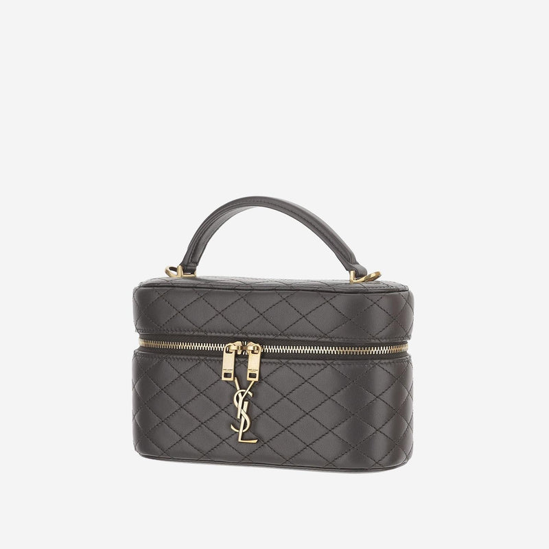 Saint Laurent Quilted Leather Top Handle Bag — Gray