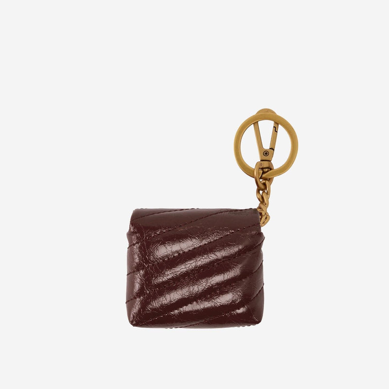 Pinko Quilted Glossy Calfskin Coin Purse — Burgundy Leather Purses