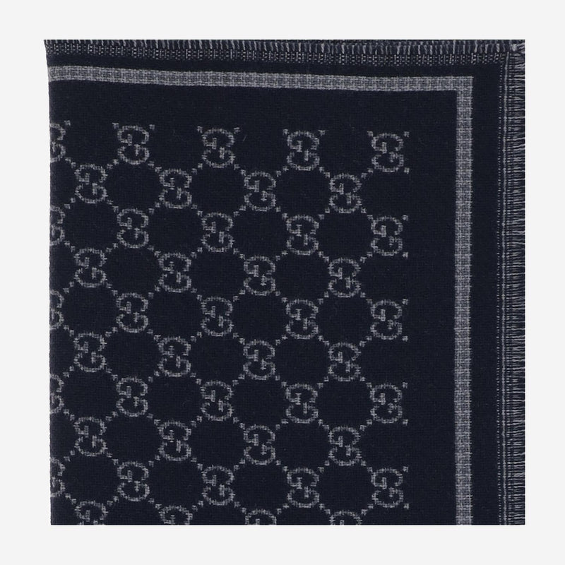 Gucci Gg Jacquard Wool Scarf — Navy Scarfs