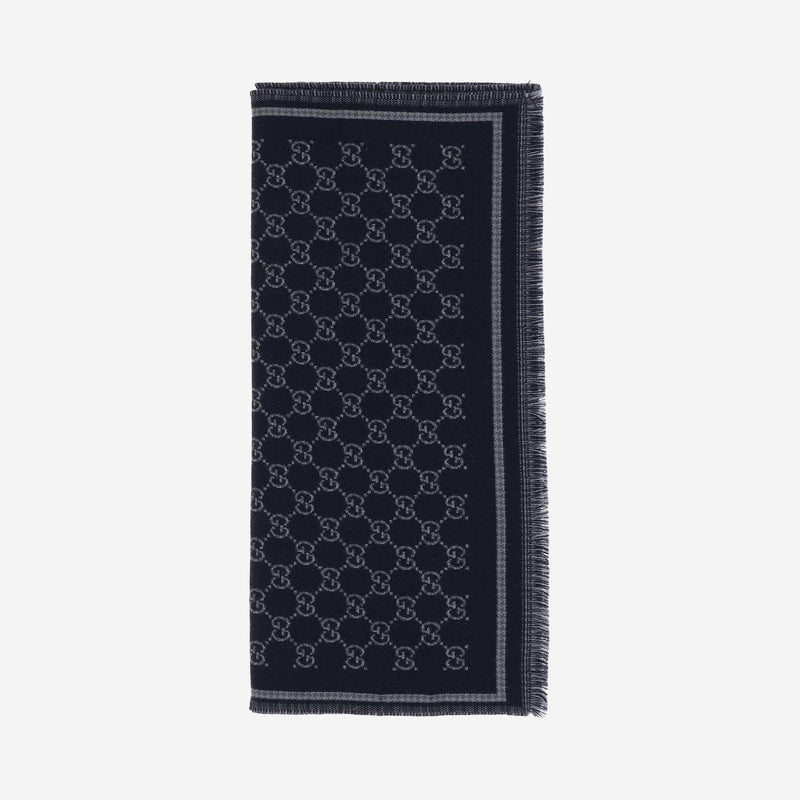 Gucci Gg Jacquard Wool Scarf — Navy Scarfs