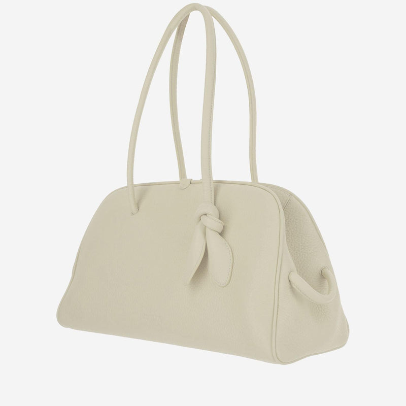 Jacquemus Bow-Handle Calfskin Shoulder Bag — White Leather