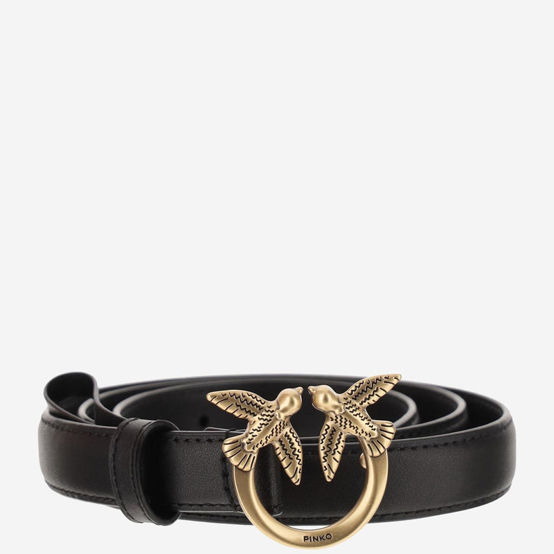 Pinko Leather With Love Birds Buckle Belt — Black
