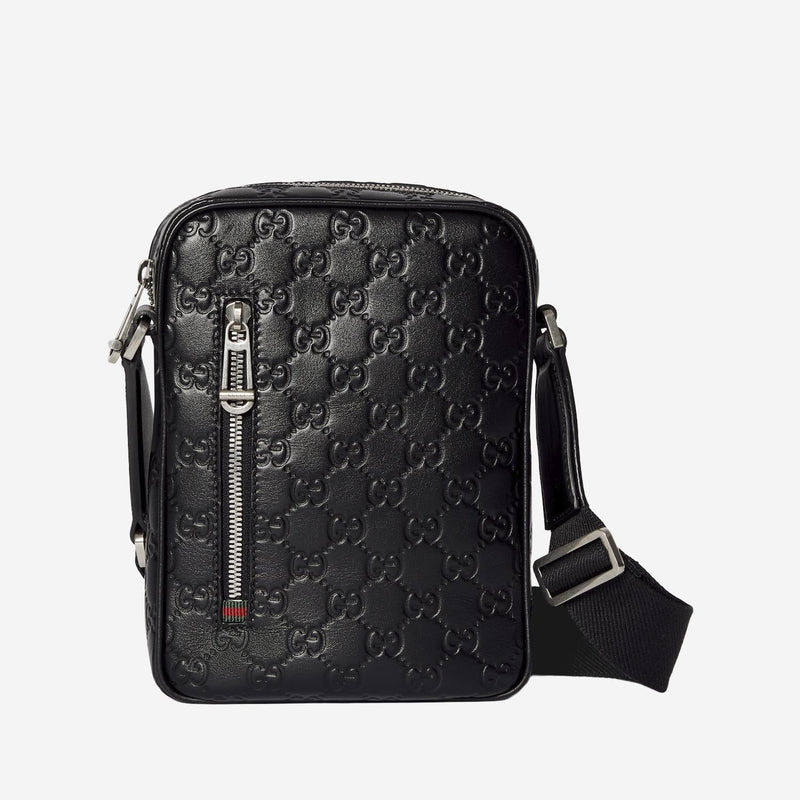 Gucci Gg Embossed Leather Crossbody Bag — Black