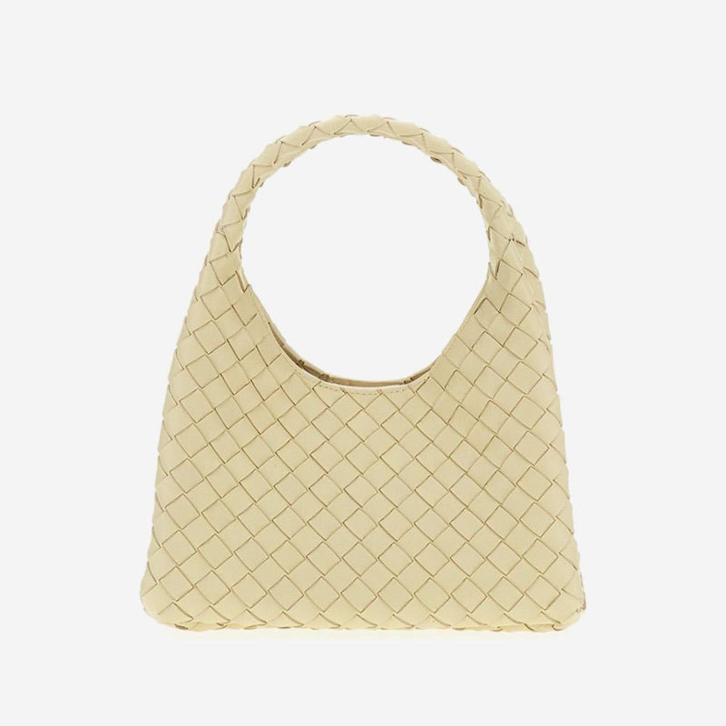 Bottega Veneta Intrecciato-Woven Lambskin Shoulder Bag — Beige Leather