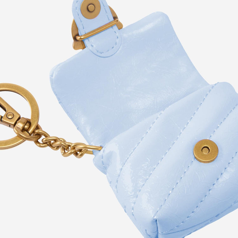 Pinko Love Birds Diamond Cut Quilted Leather Coin Purse — Blue Calfskin Purses