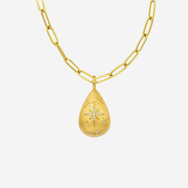 Mya Bay Crystal-Embellished Drop Necklace — Gold Brass Necklaces