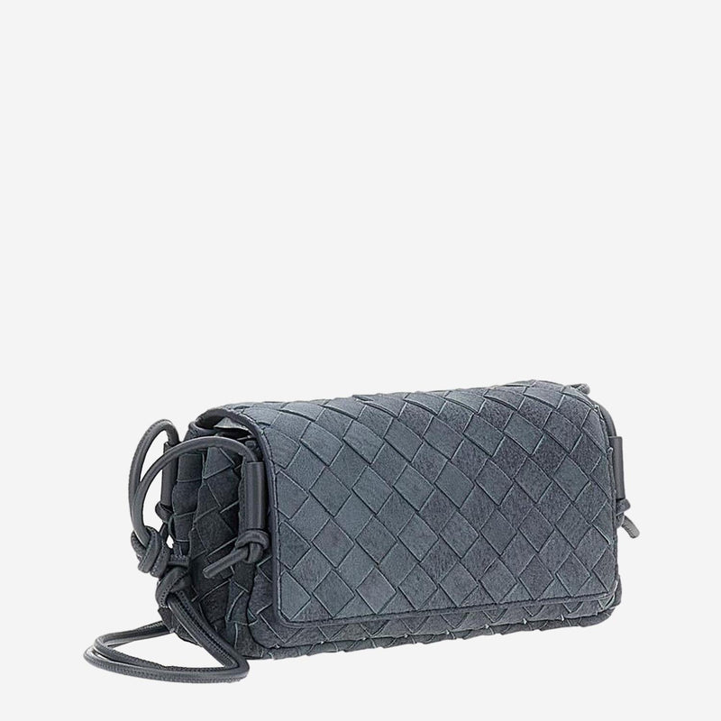Bottega Veneta Suede With Knotted Rope Handle Clutch — Gray