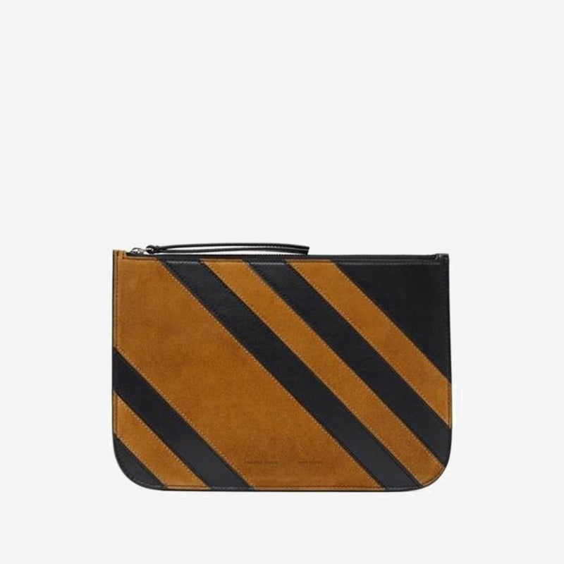 Phoebe Philo Diagonal-Striped Calf And Suede Clutch — Black Leather