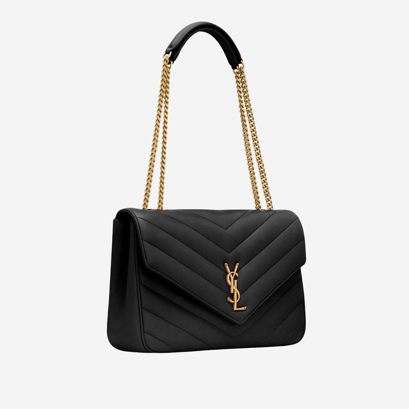 Saint Laurent Quilted Lambskin Shoulder Bag — Black Leather