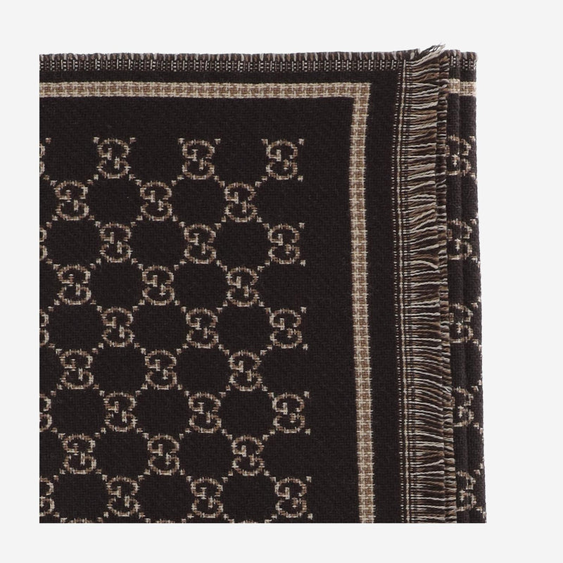 Gucci Gg Monogram Wool Scarf — Brown Scarfs