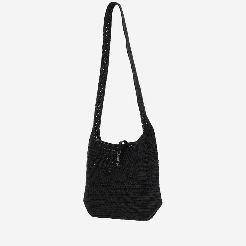 Saint Laurent Crocheted Raffia Tote Bag — Black