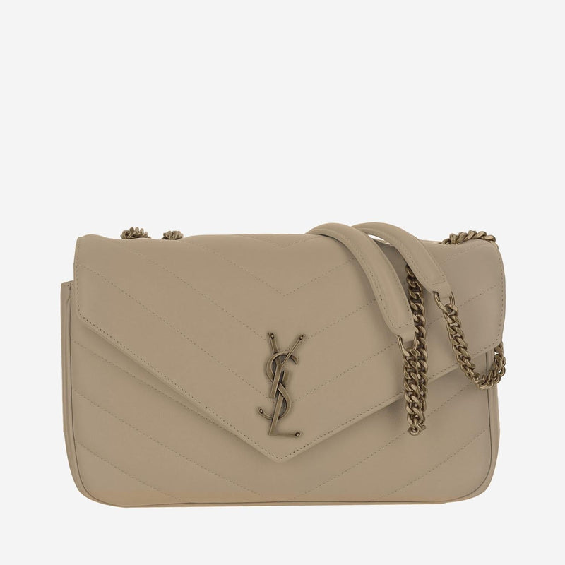 Saint Laurent Quilted Lambskin Shoulder Bag — Beige