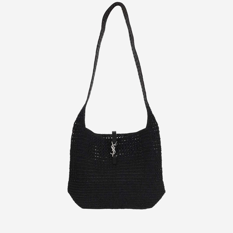 Saint Laurent Crocheted Raffia Tote Bag — Black