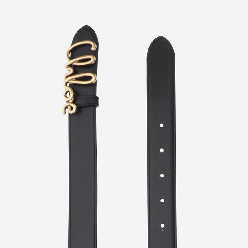 Chloé Calfskin Leather With Brass Buckle Belt — Black