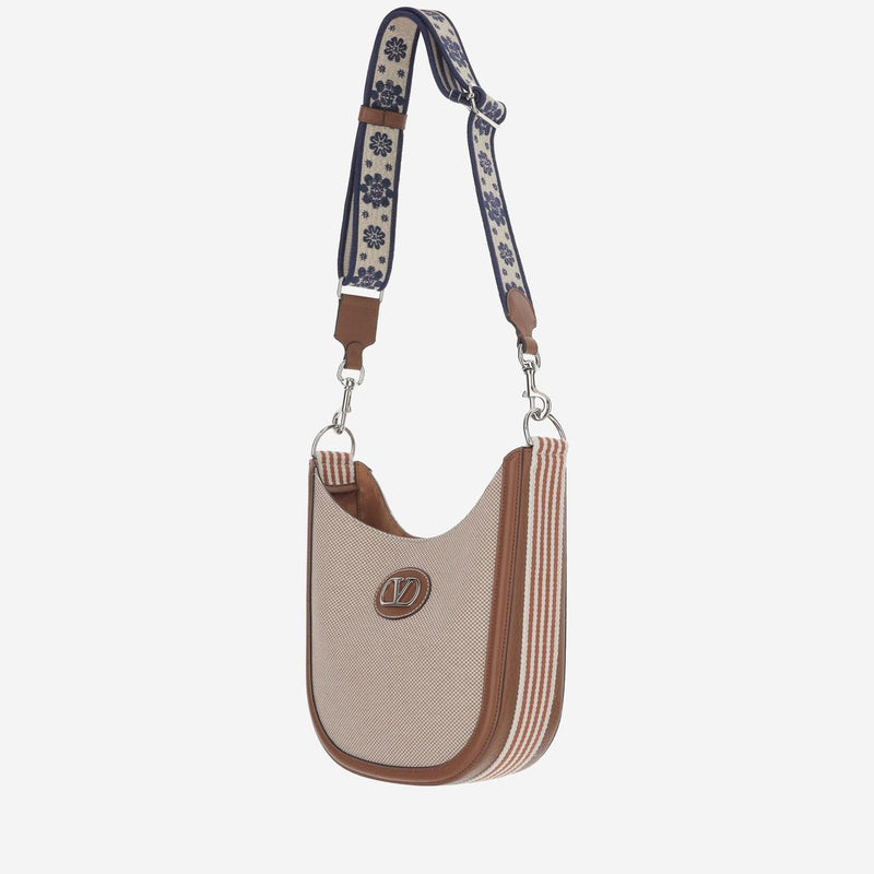Valentino Garavani Vlogo Shoulder Bag — Beige Cotton; Leather