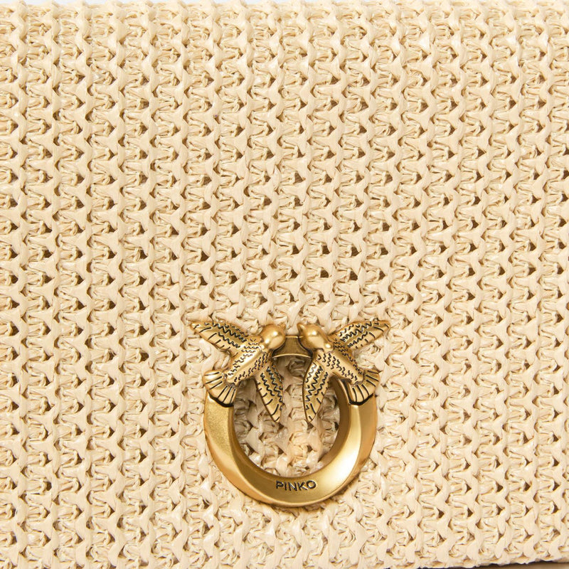 Pinko Raffia And Leather Shoulder Bag — Beige