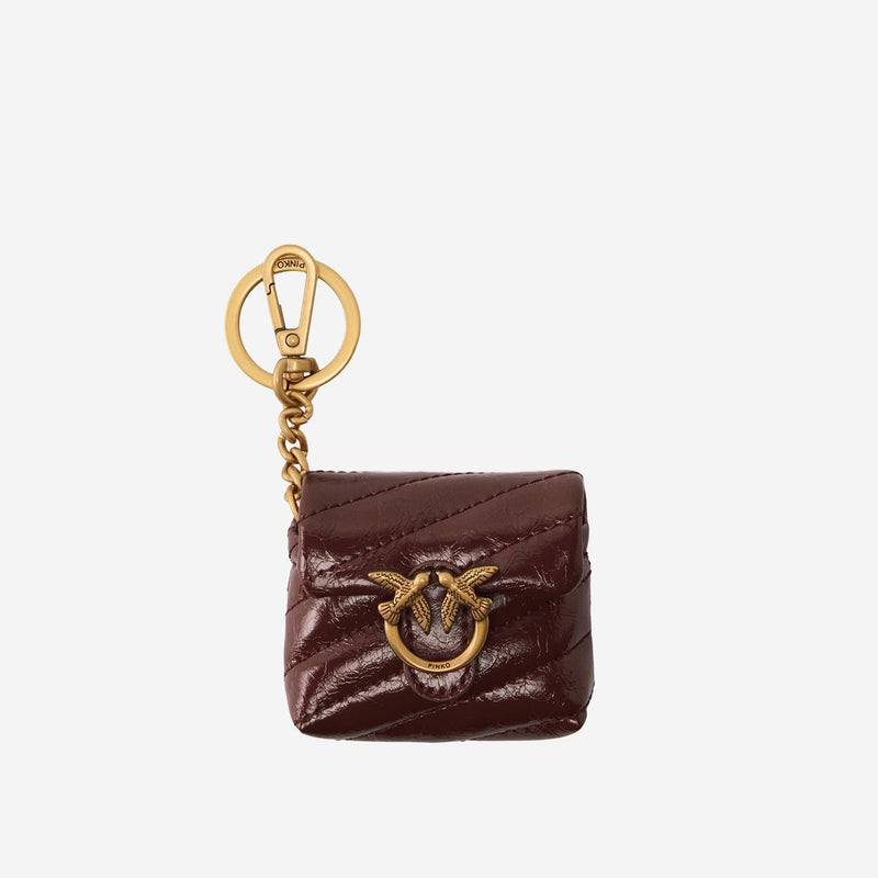 Pinko Quilted Glossy Calfskin Coin Purse — Burgundy Leather Purses