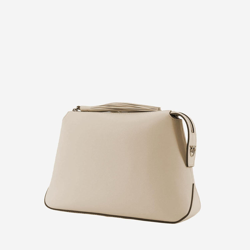 Pinko Metal Love Birds Logo Leather Beauty Case — Beige Top Handle Bags