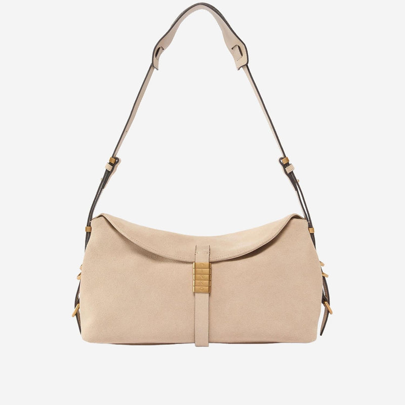 Pinko Suede Baguette Shoulder Bag — Beige Leather