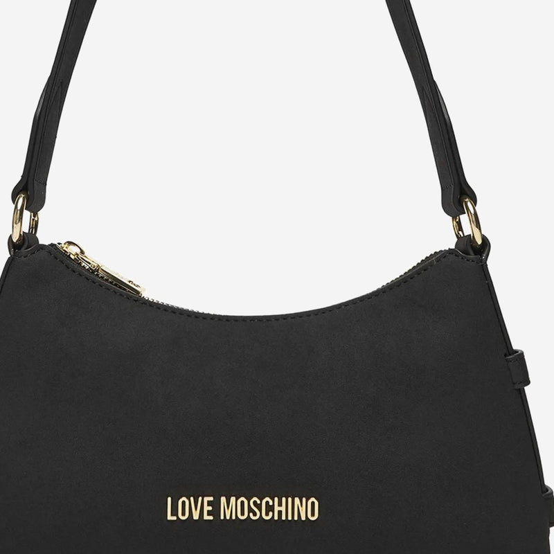Love Moschino Logo-Embroidered Quilted Shoulder Bag — Black Polyurethane