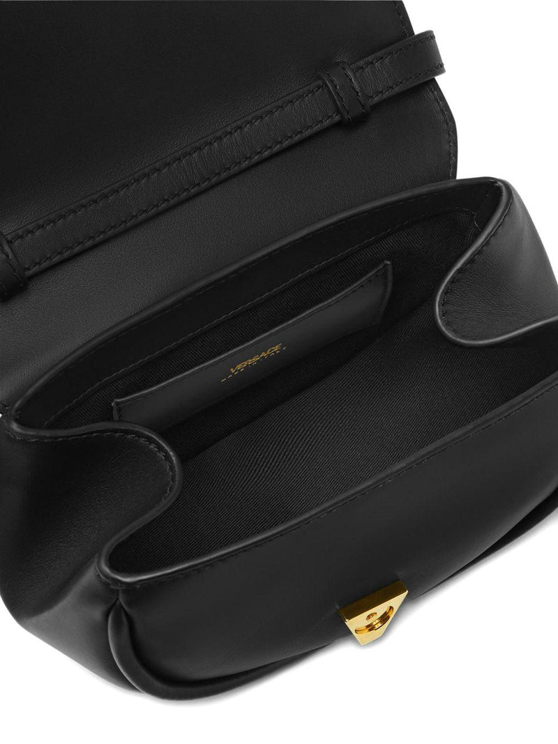 Versace Virtus Shoulder Bag — Black Calf Leather