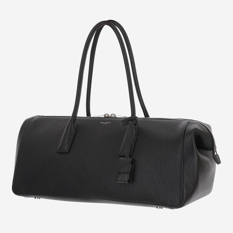 Saint Laurent Hammered Leather Shoulder Bag — Black