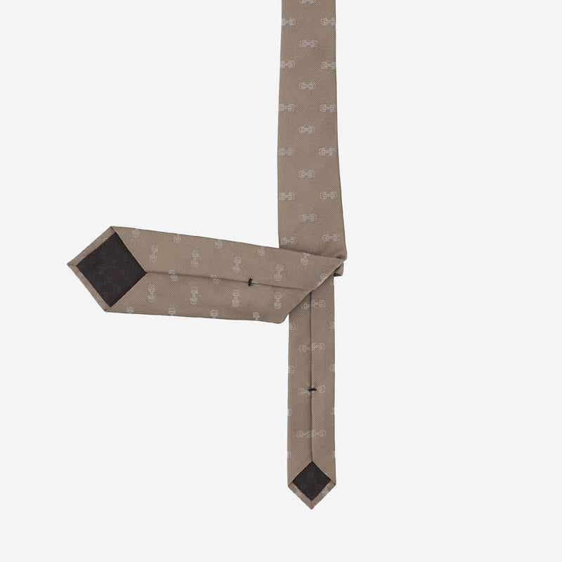 Gucci Silk Morsetto Print Necktie — Beige Neckties