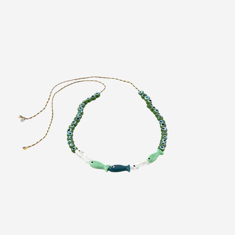 Sorbet Island Fabric And Glass Bead Necklace — Green Necklaces
