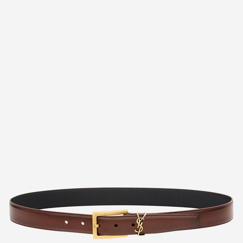 Saint Laurent Cassandre Belt — Brown Leather