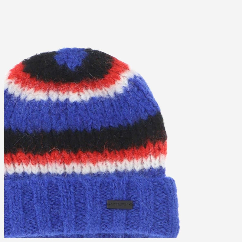 Saint Laurent 668769 Striped Alpaca-Wool Beanie — Blue Beanies