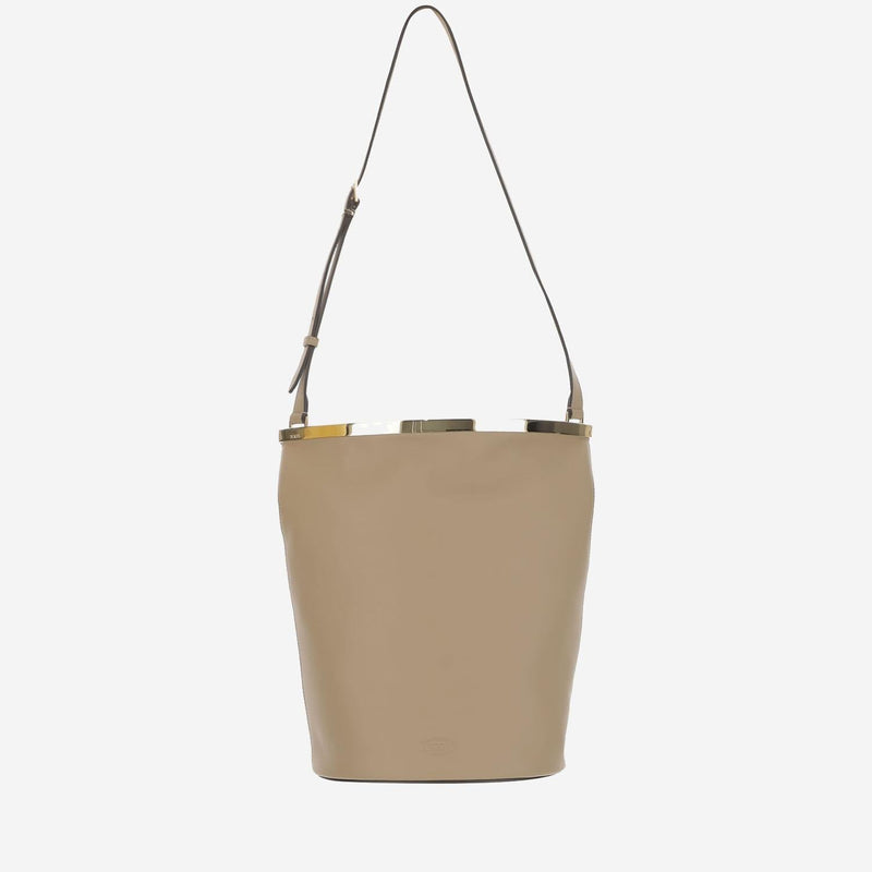 Tods Calfskin Bucket Bag — Beige