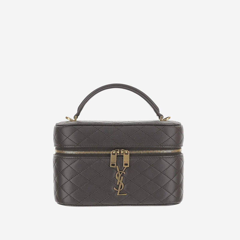 Saint Laurent Quilted Leather Top Handle Bag — Gray