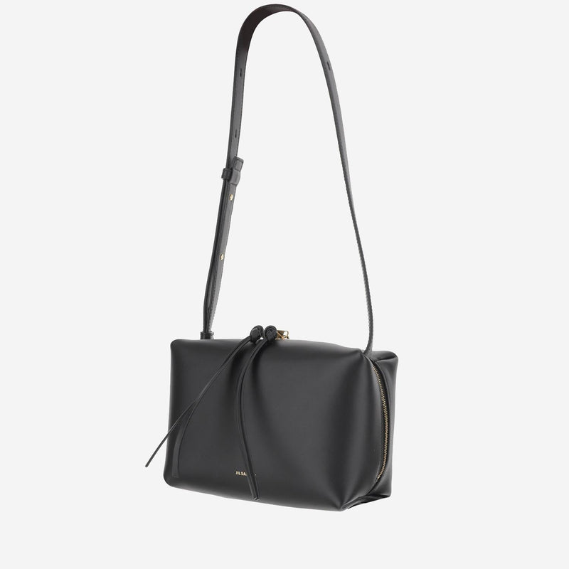Jil Sander Logo-Embellished Calf Leather Shoulder Bag — Black