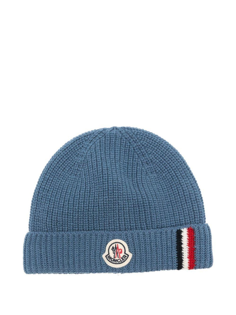 Moncler K29513b00013m1241 Logo-Embroidered Virgin Wool Beanie — Blue Beanies
