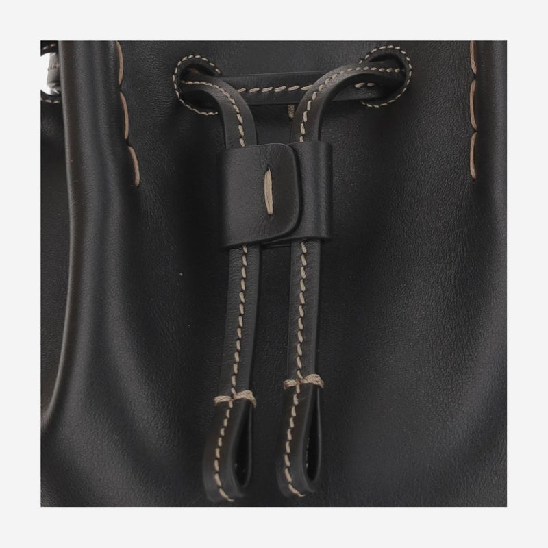 Tods Calfskin Leather Bucket Bag — Black