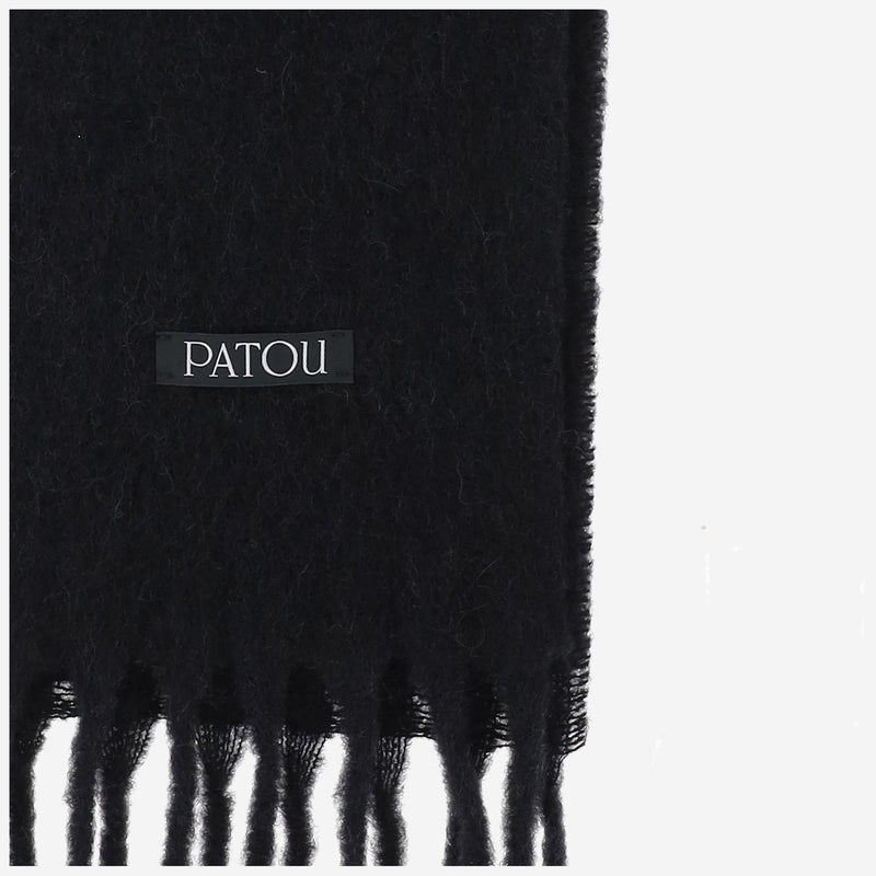 Patou Alpaca Wool Blend Fringed Scarf — Black Scarfs