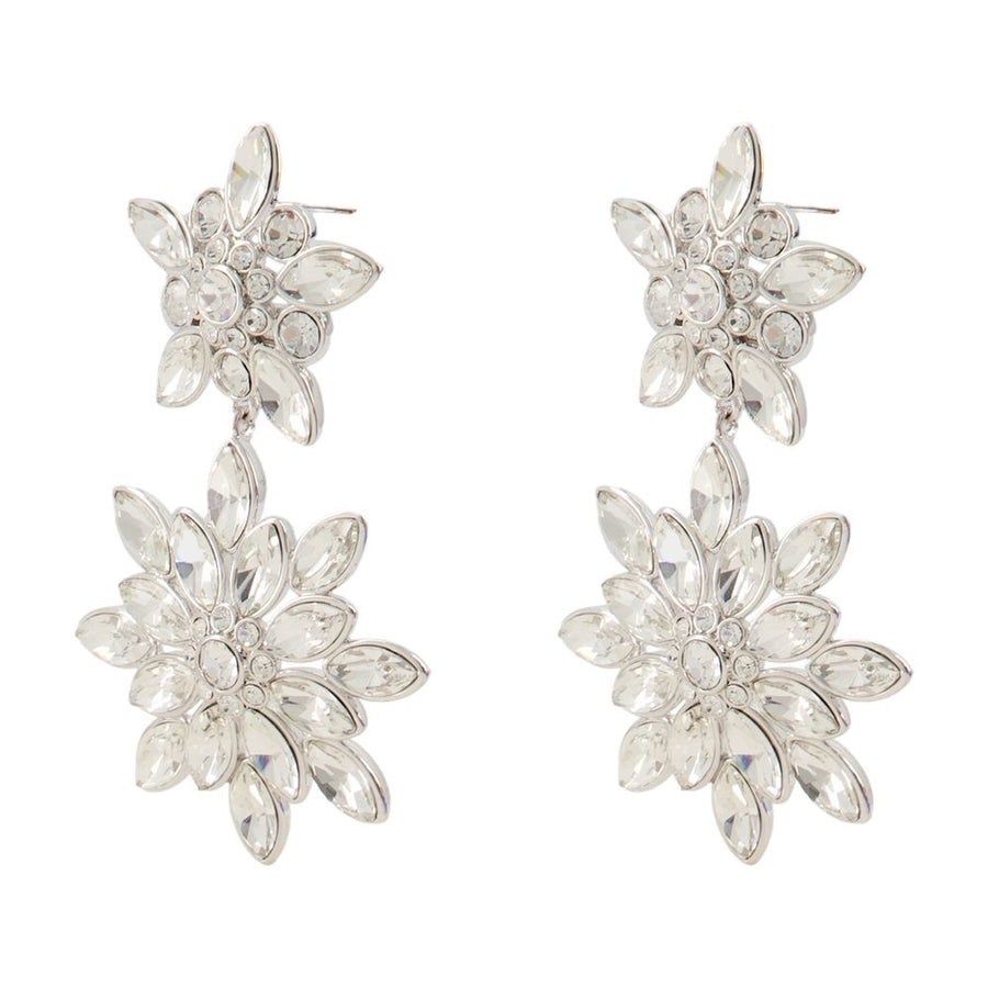Self-Portrait Crystal-Embellished Tiered Earrings — Silver
