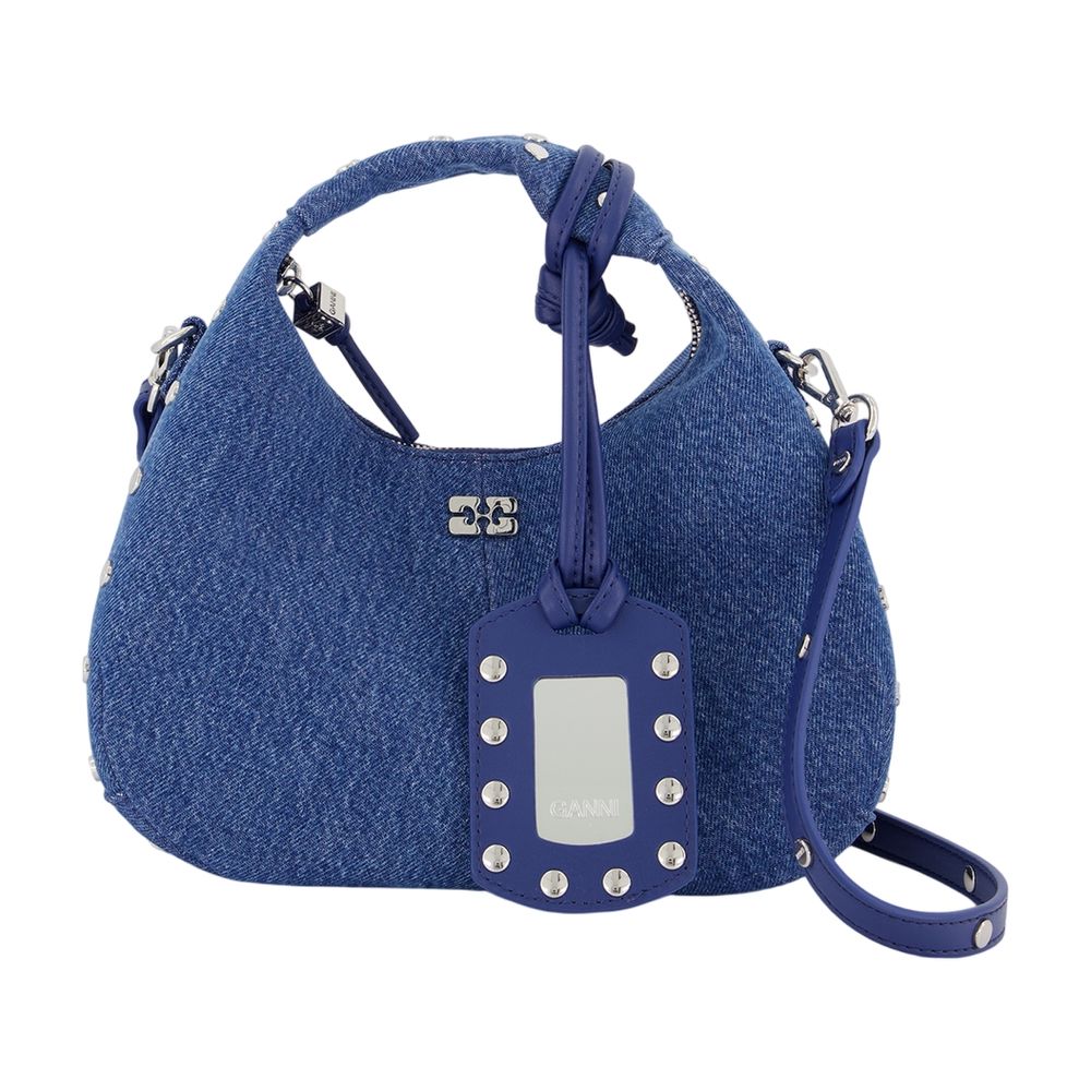 Ganni Studded Cotton Mini Bag — Blue